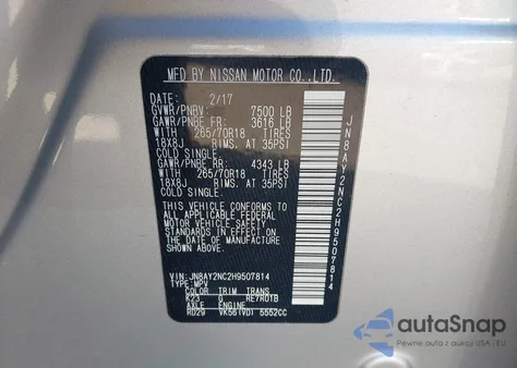 2017 Nissan Armada Sv z USA, uszkodzony, nr VIN JN8AY2NC2H9507814